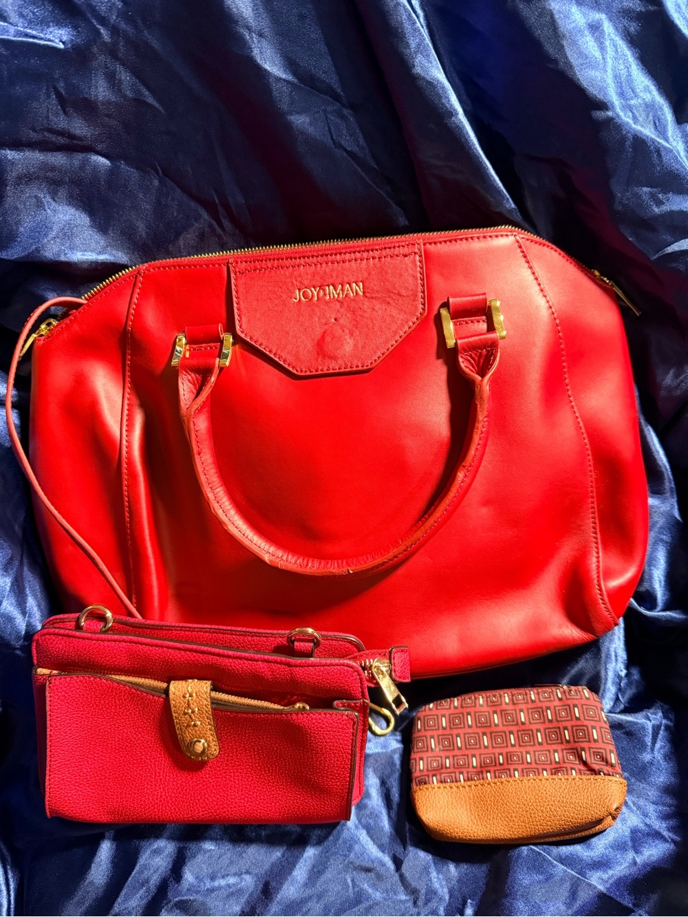 Joy Mangano Red Tote Satchel with Gold Hardware